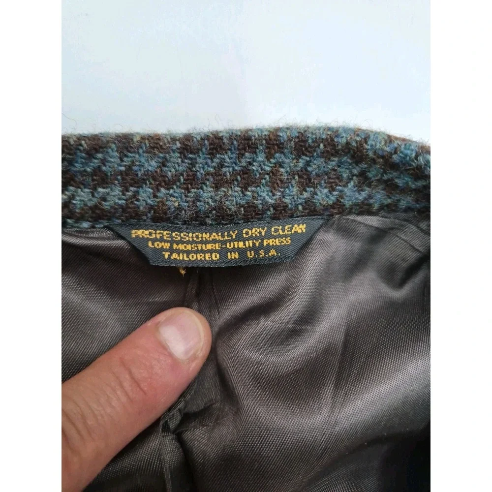 Allyn Saint George Mens Vintage Wool Sports Coat 45L Teal Brown Check USA W706